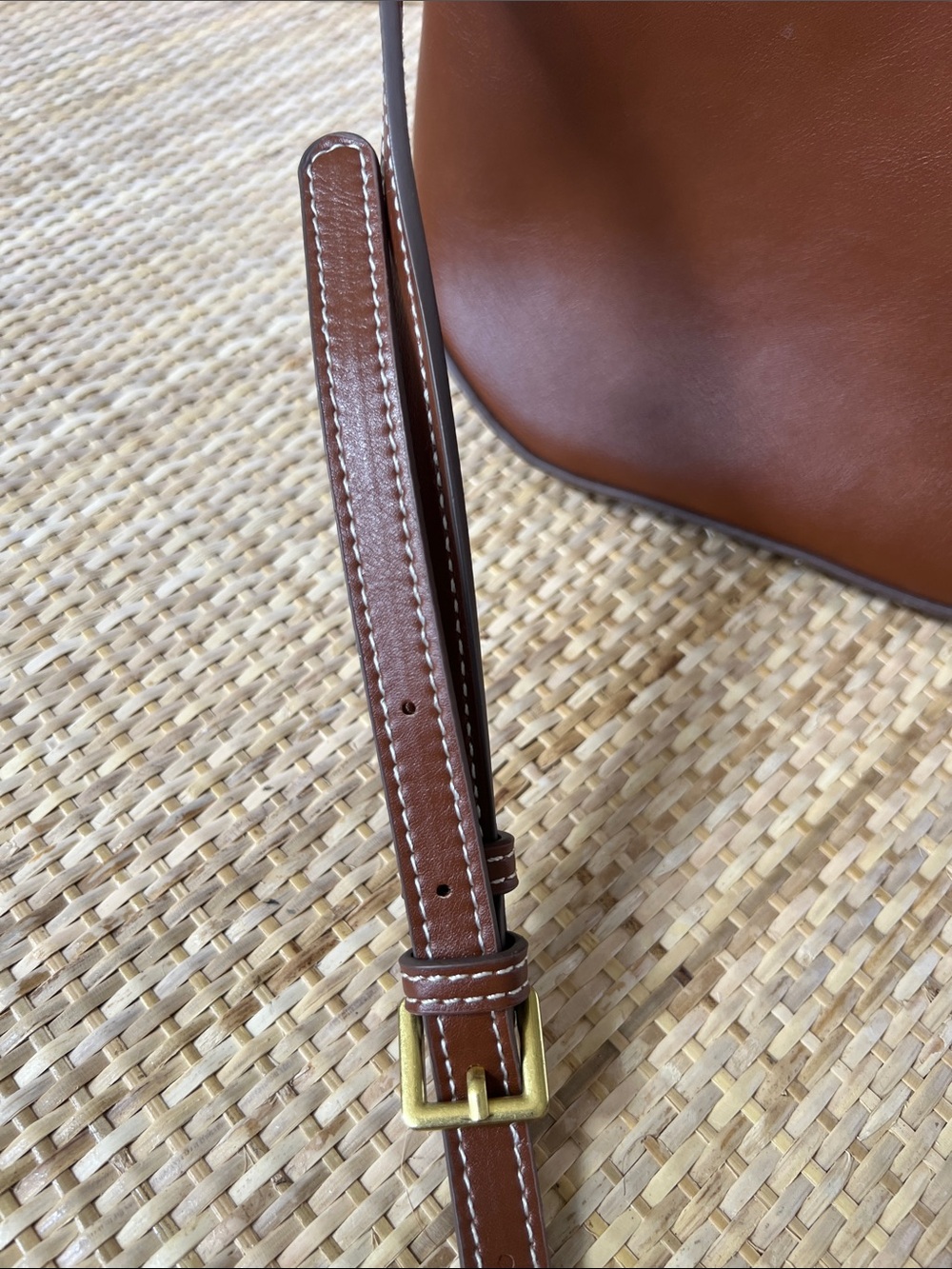 Mango Padlock Detail Mini Shopper Bag cognac Brown vegan shoulder strap - FLAWED - Picture 4 of 16